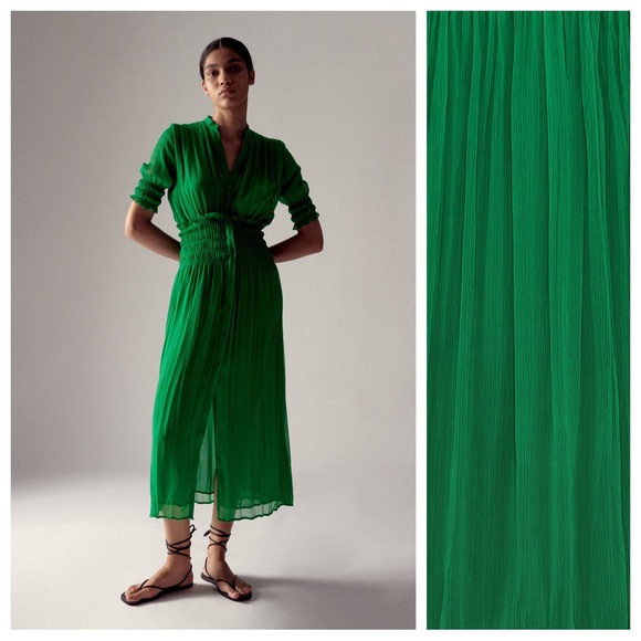 Zara Dresses & Skirts - NWT. Zara Green Pleated Midi Dress. Size S.